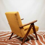 Mid - Century Armchair Yellow Color Boucle Scandinavian Design Wooden Lounge Chair