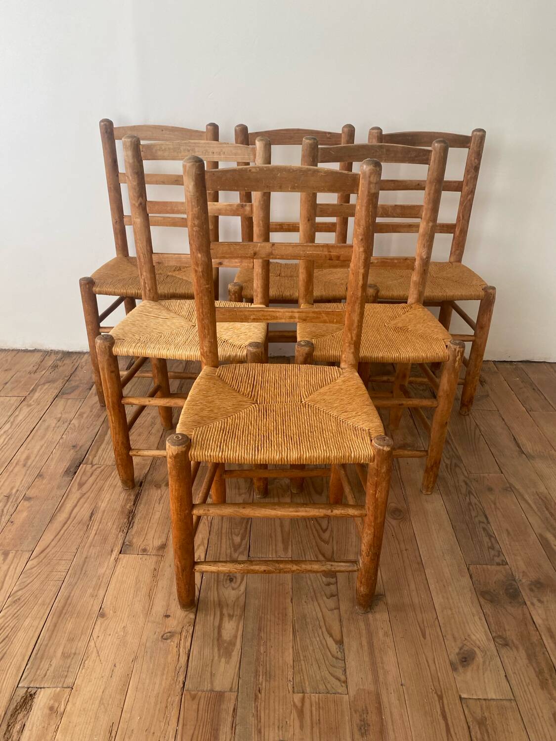 Lot de 6 chaises en orne et paille