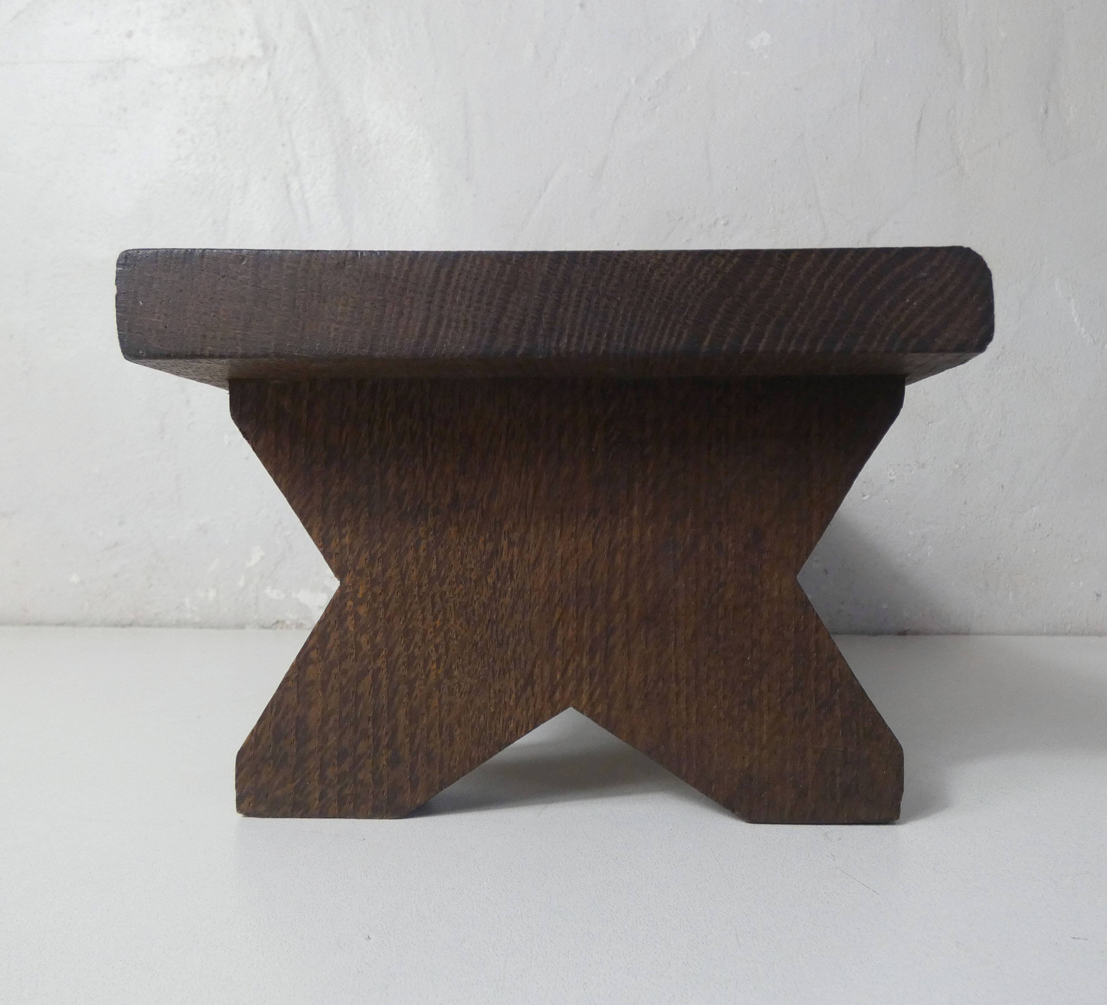 Old small wooden bench step in solid oak