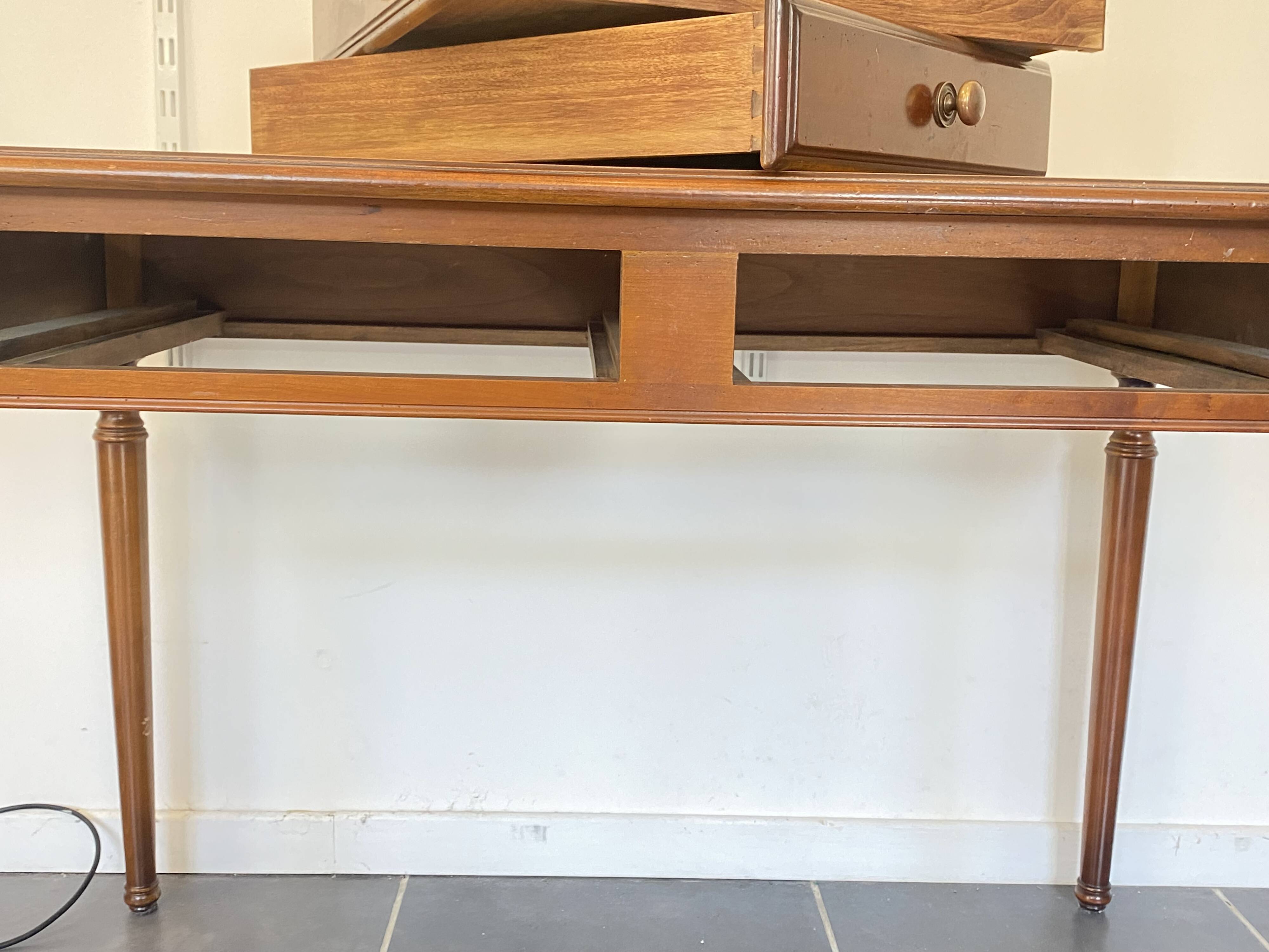 Antique cherry wood desk with marquetry, 2 drawers and 2 shelves, 112x60 h76cm.