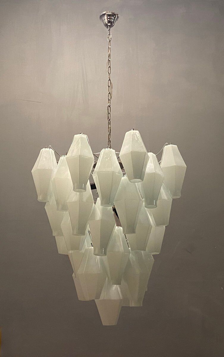 Italian white polygon glass chandelier, 1980s