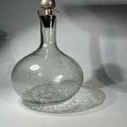 vintage cracked glass carafe with metal stopper