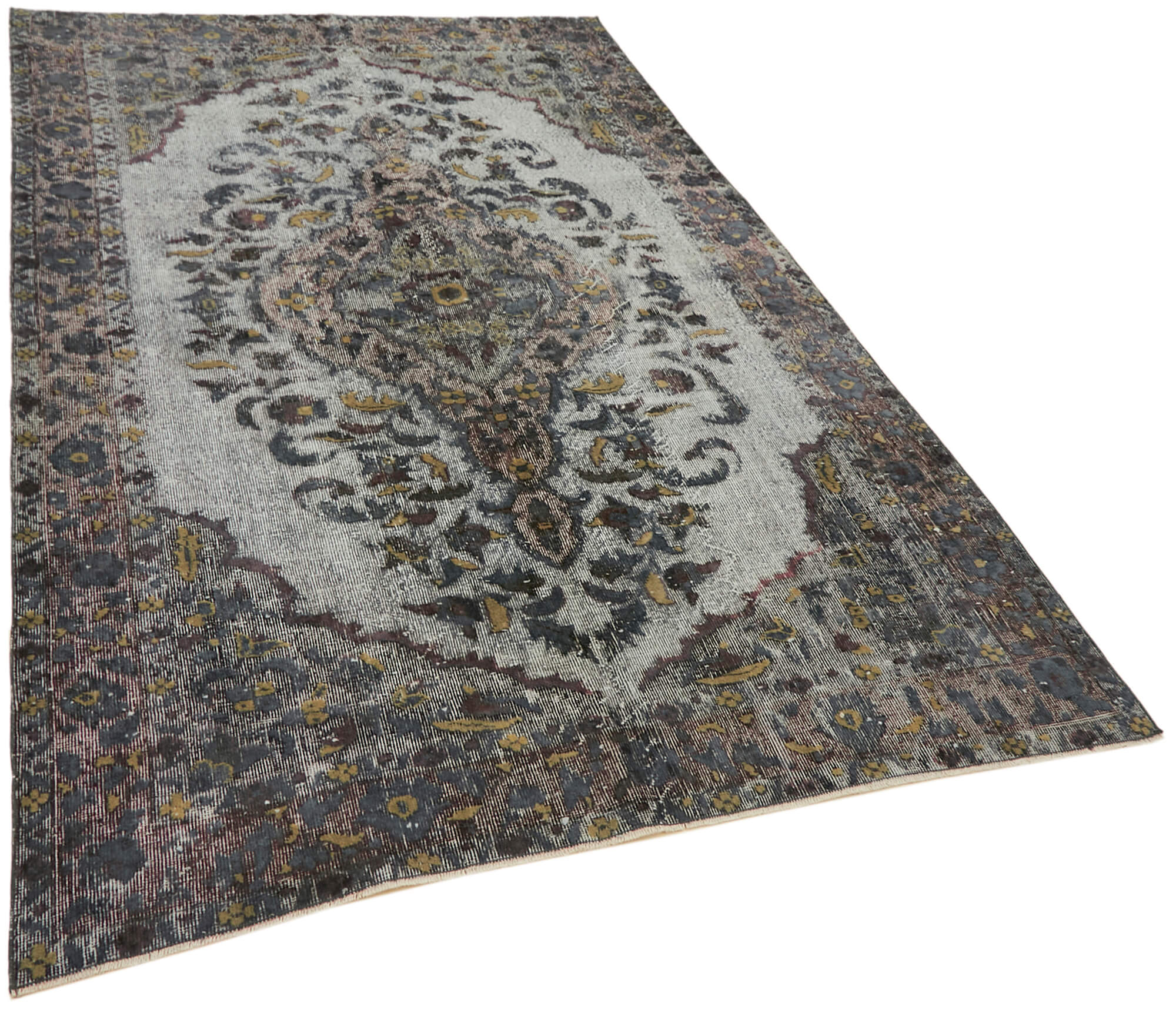 Handmade distressed oriental 1980s 169 cm x 263 cm grey rug