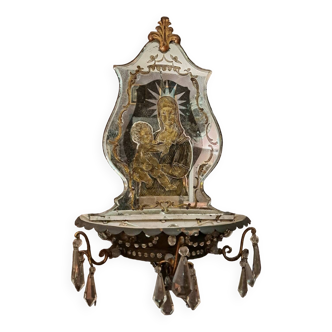 Religious wall light with tassels and eglomised glass