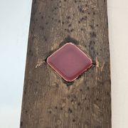 Miroir à Cadre en Céramique Émaillée Bronze à Cabochons Rouges. Travail Fra