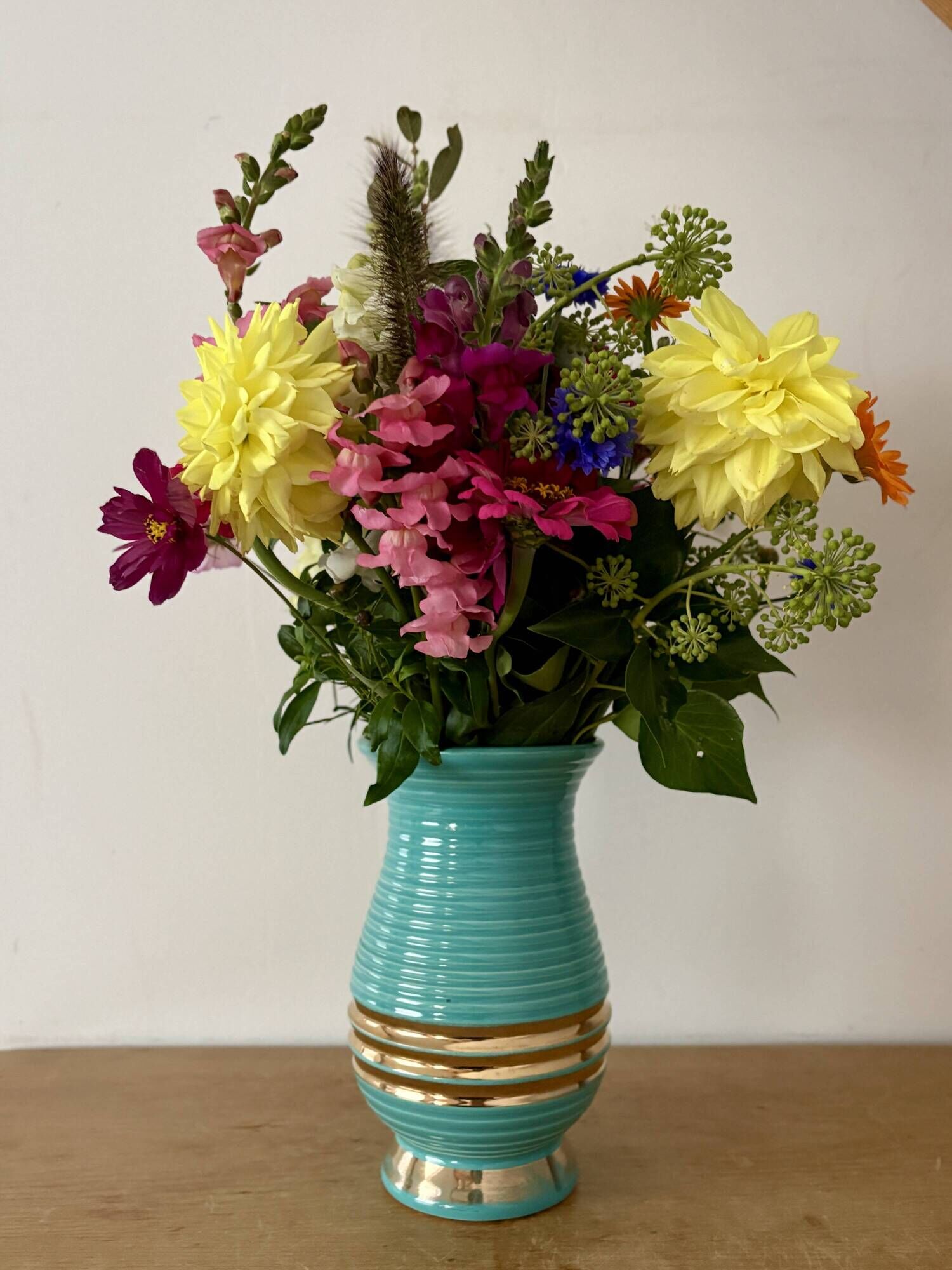 Vintage Art Deco vase in blue and gold ceramic