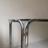Dining table in chrome smoked glass, design 1970