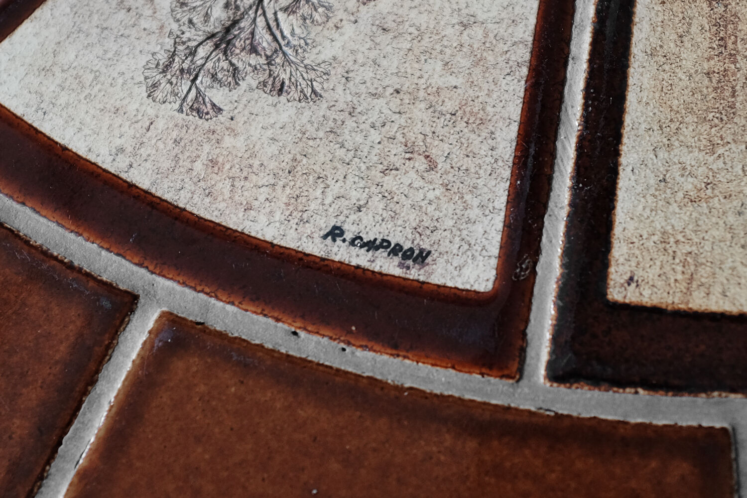 Coffee table "herbarium" oval bu Roger Capron in ceramic circa 1965