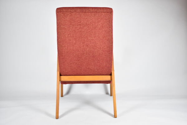 Fauteuil d'origine vintage ''Relax'', années 1960, Europe de l'Est, rénové, tissu rouge