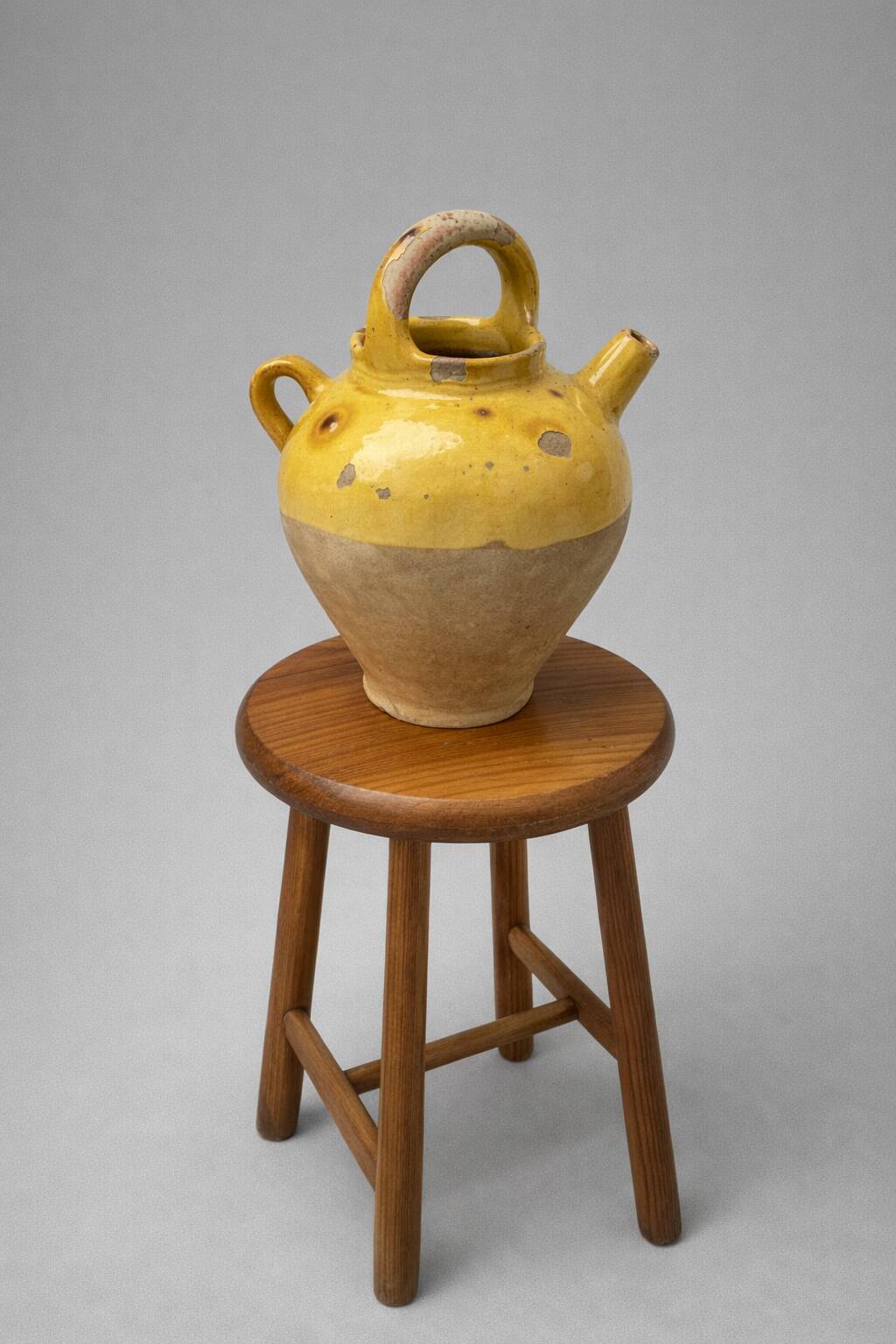 Ancient yellow glazed terracotta jug – South of France – early 10th century