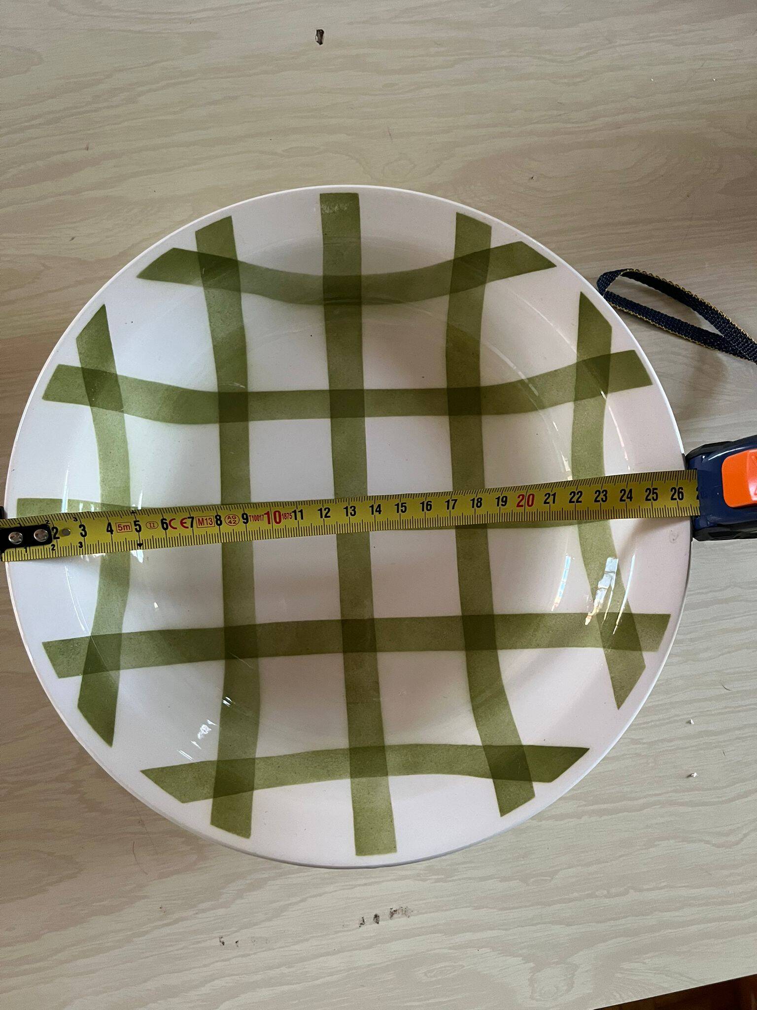 shallow dish Moulin des Loups with green checks