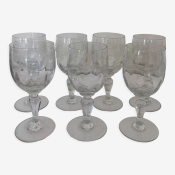 Set of 7 water glasses engraved crystal from Portieux