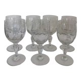 Set of 7 water glasses engraved crystal from Portieux