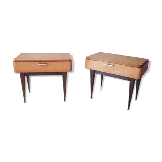 Pair of tables of lacquered bedside tables in elm magnifying glass 60s