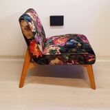 Restored armchair in varnished wood and fabric