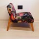Restored armchair in varnished wood and fabric