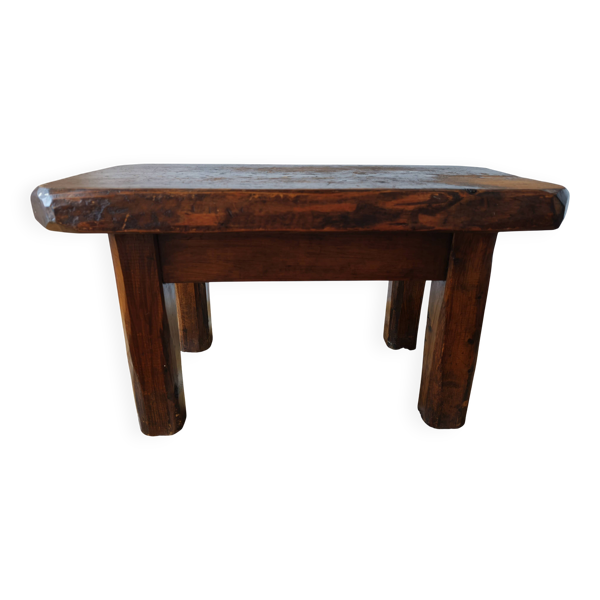 Table basse brutaliste en bois massif, années 1960-70
