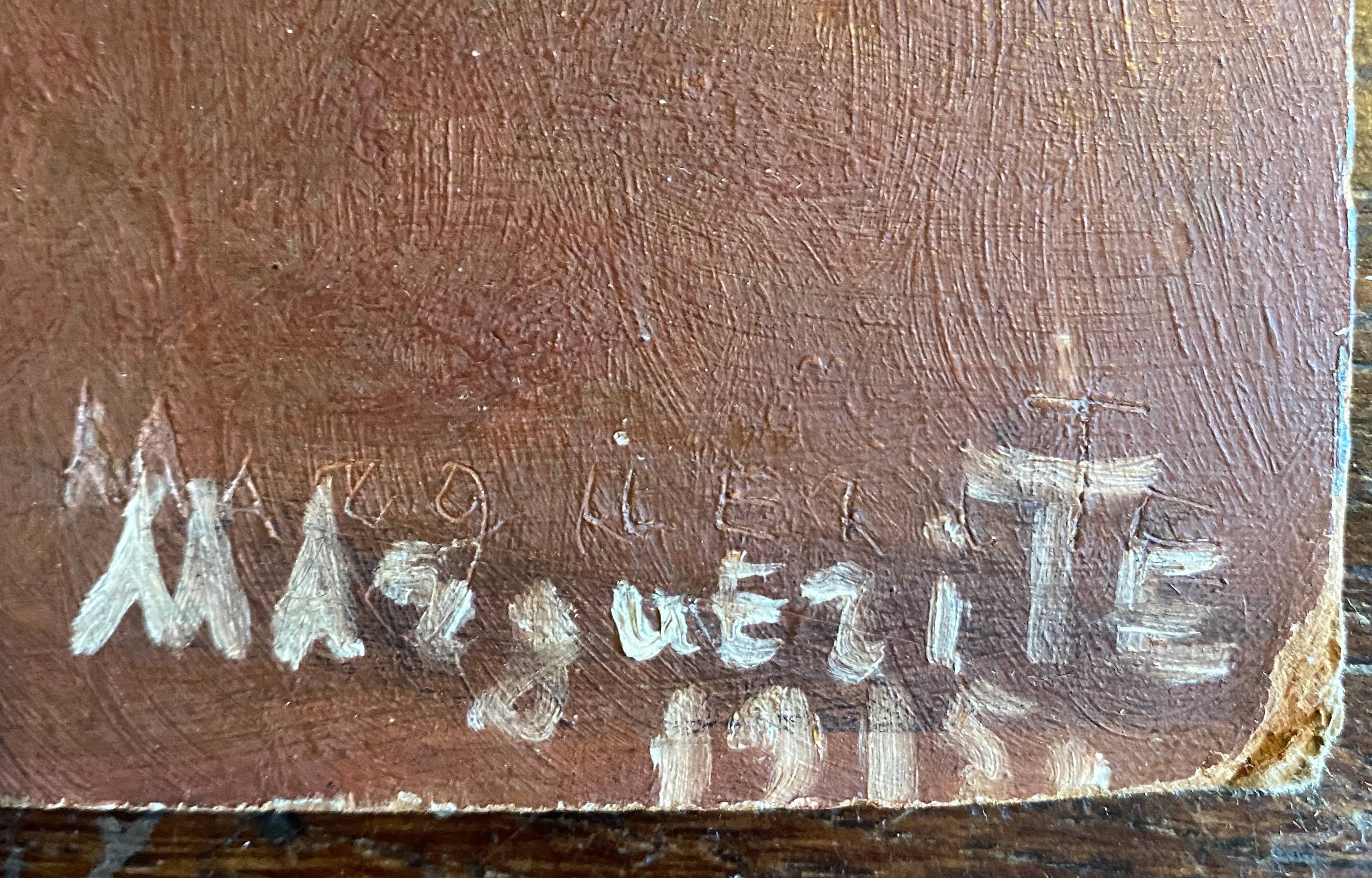 HSP painting "Still Life with Books" charming naïve school signed 1915