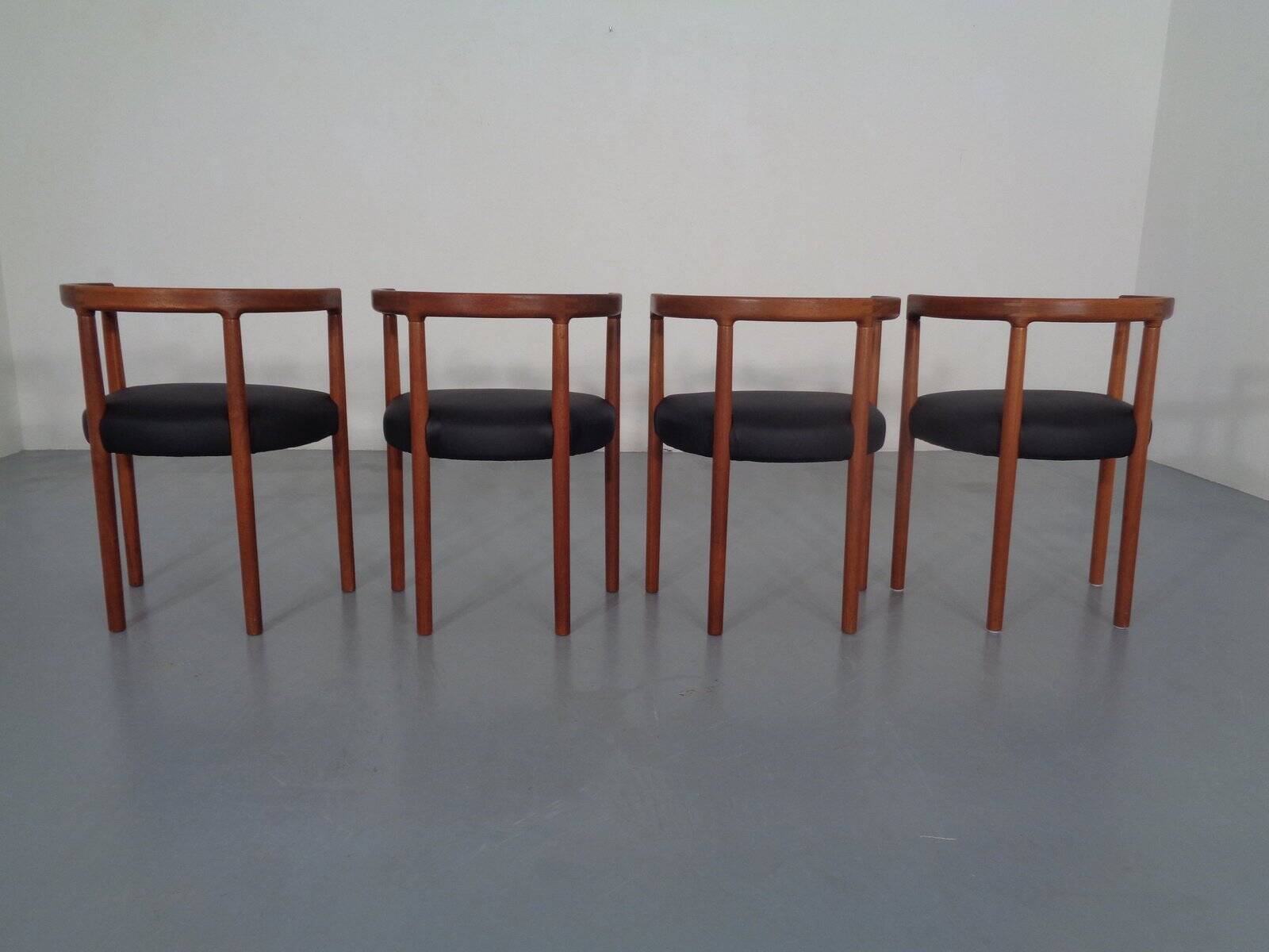 Teak & Leather Model 195 Dining Chairs by Ole Gjerløv-Knudsen & Torben Lind for France & Søn, Denmark, 1960s, Set of 4