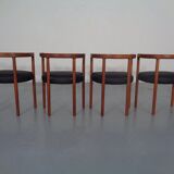 Teak & Leather Model 195 Dining Chairs by Ole Gjerløv-Knudsen & Torben Lind for France & Søn, Denmark, 1960s, Set of 4