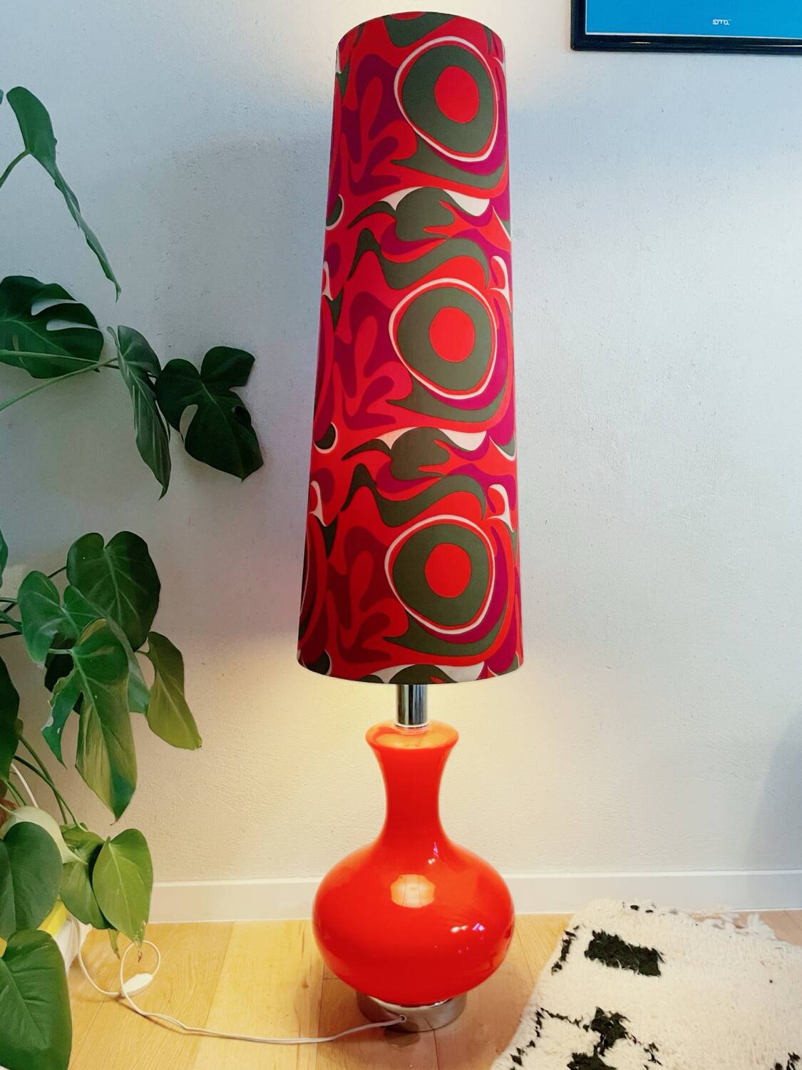 Large retro 70s opaline lamp