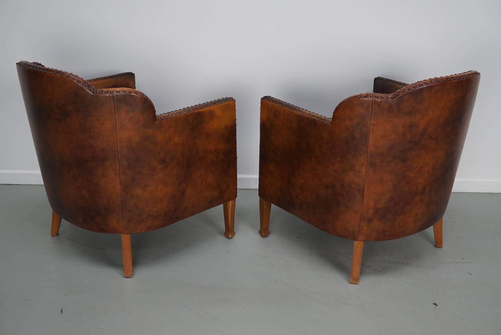 Vintage Dutch Cognac-Coloured Leather Club Chair, Lot of 2