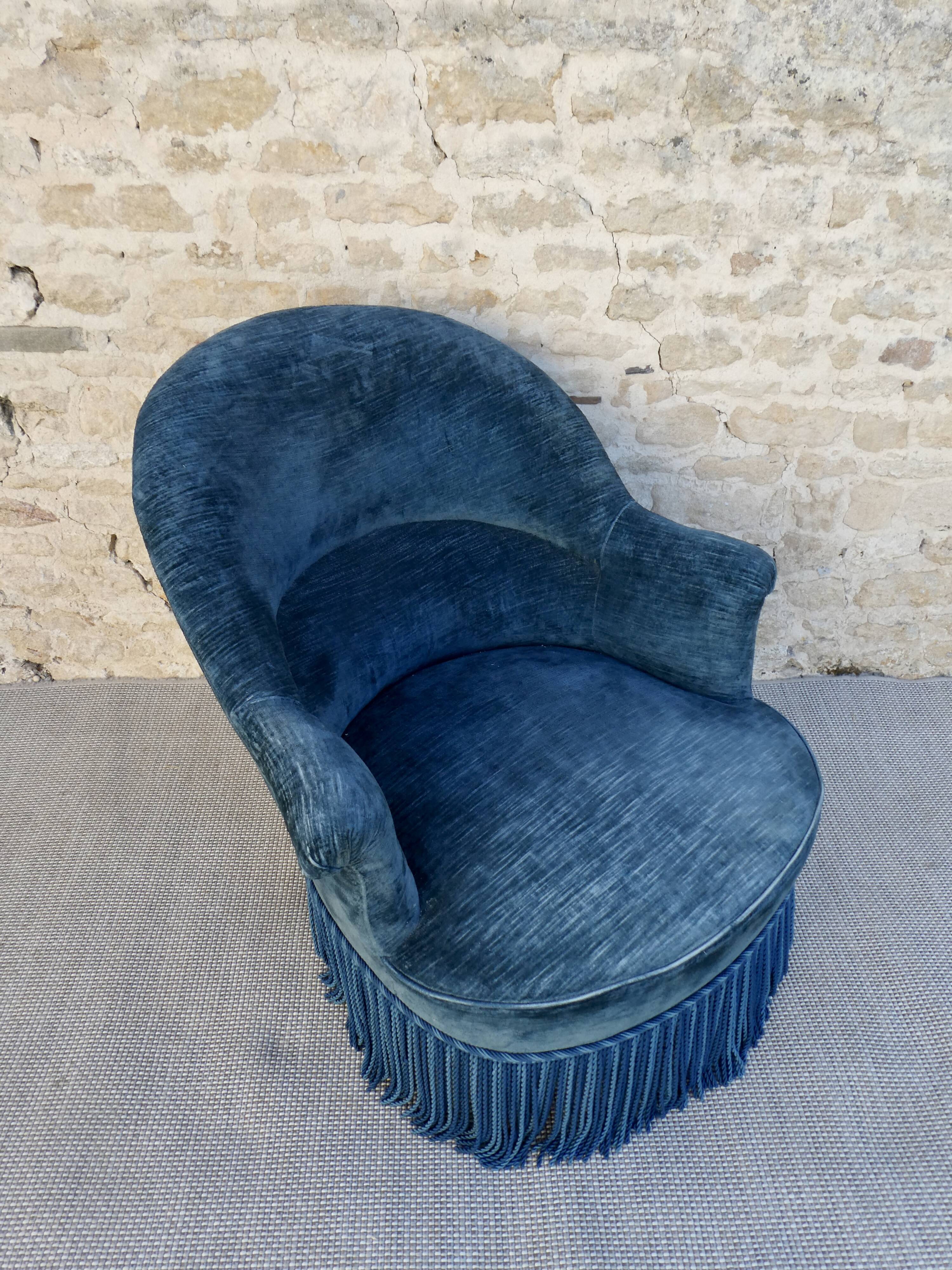 Toad armchair, blue velvet