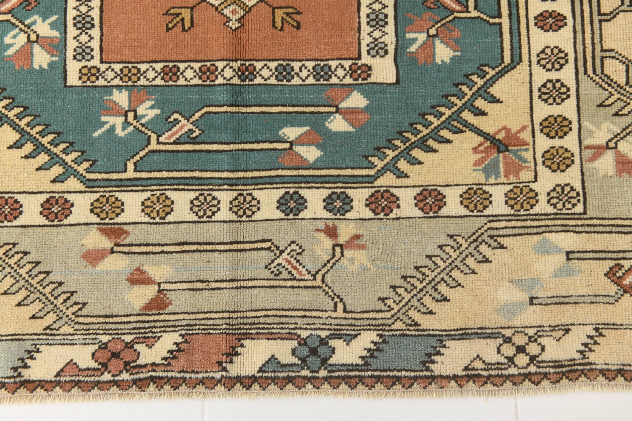 5x8 Shades Of Copper Green Vintage Oushak Rug, 146x227Cm SKU 24356