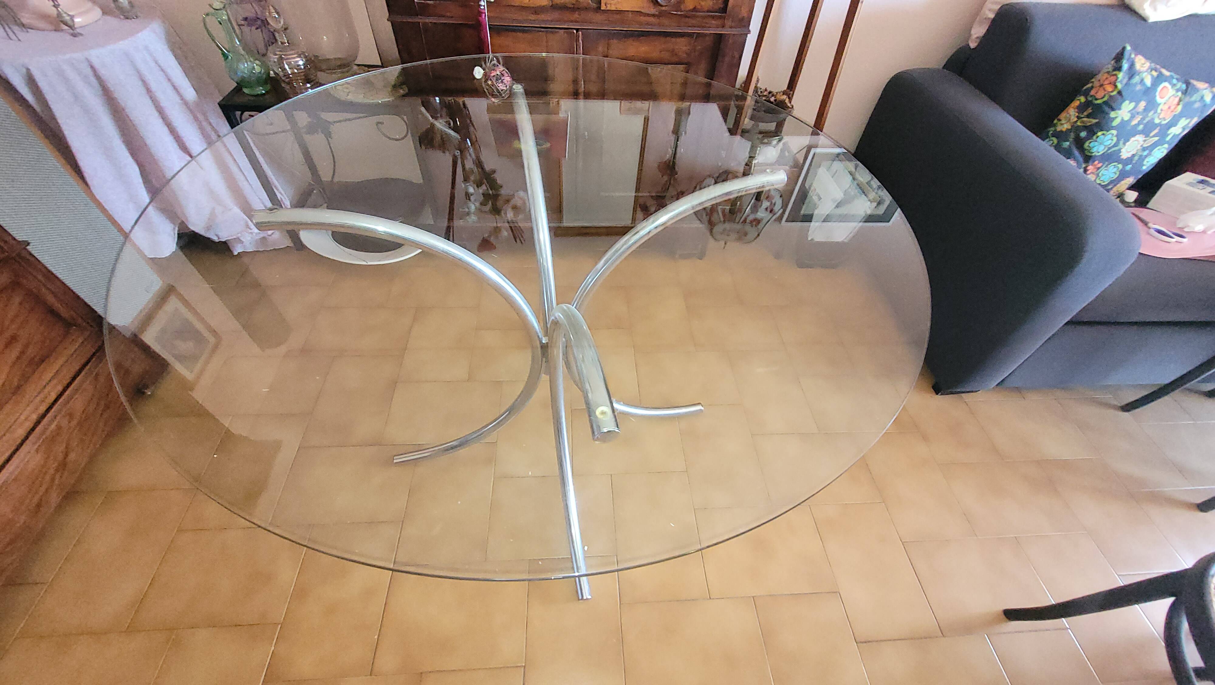 Round Metal and Glass Table - Vintage Design
