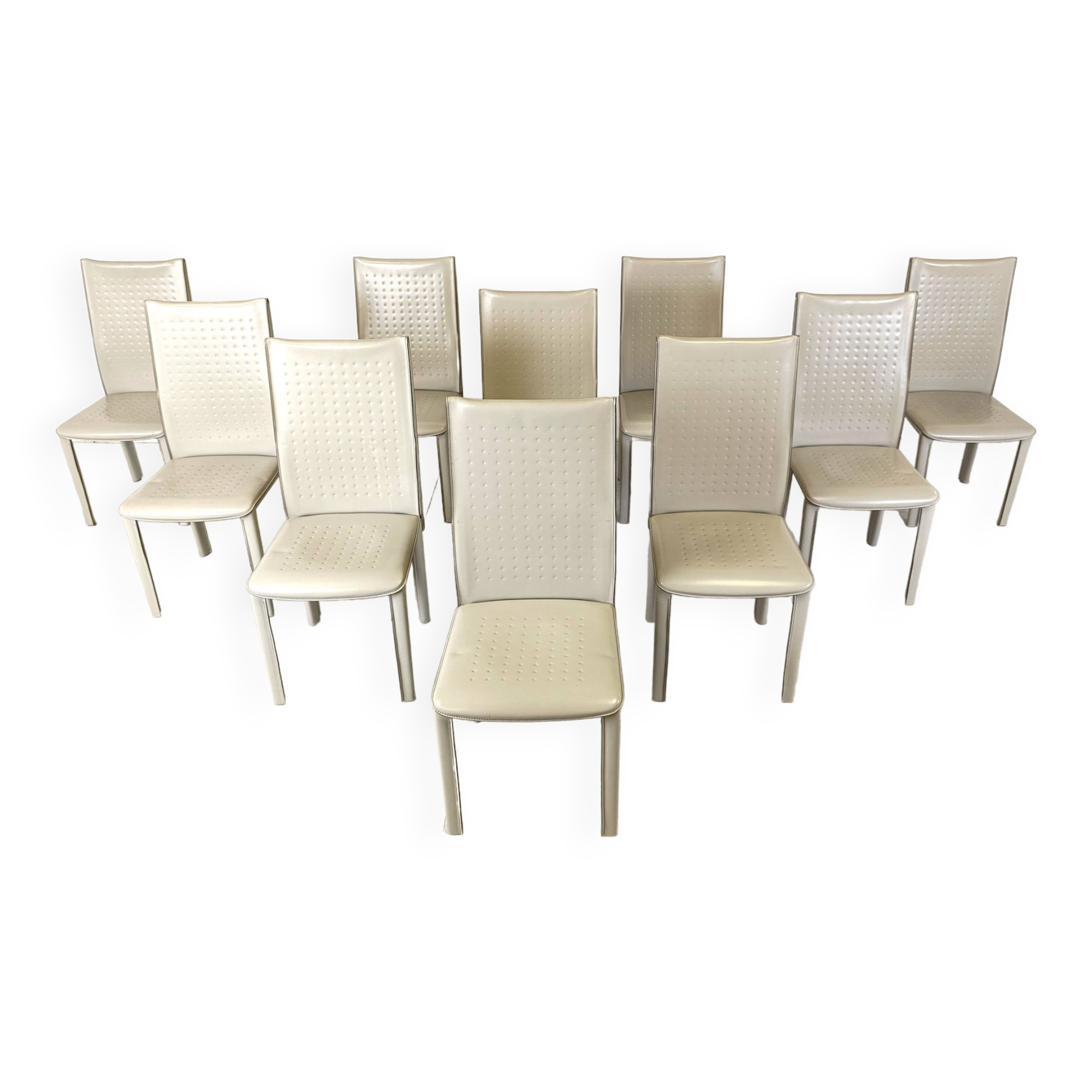 Set of 10 vintage leather dining chairs, 1980s