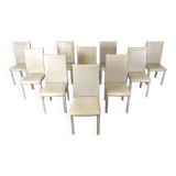 Set of 10 vintage leather dining chairs, 1980s
