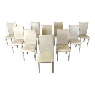 Ensemble de 10 chaises à repas vintage en cuir, 1980