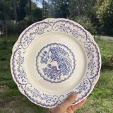 8 flat plates Digoin Sarreguemines blue and white vintage with countryside village décor