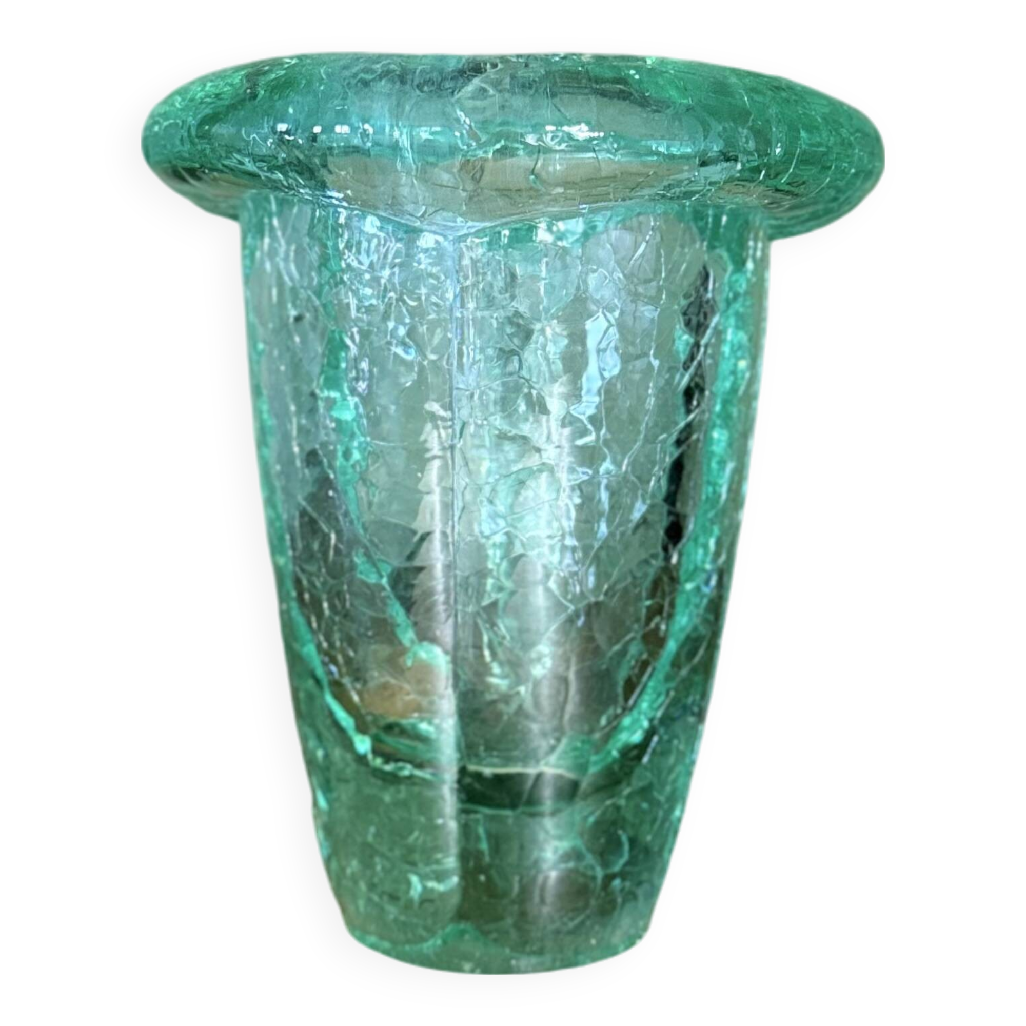 Crackle crystal vase, attributed to Daum Nancy