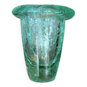 Crackle crystal vase, attributed to Daum Nancy