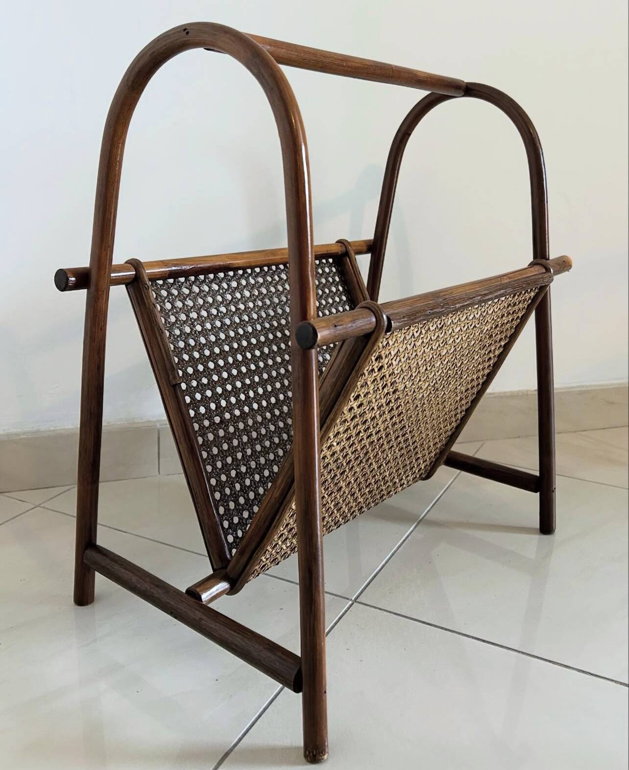 Rattan and cane magazine rack
