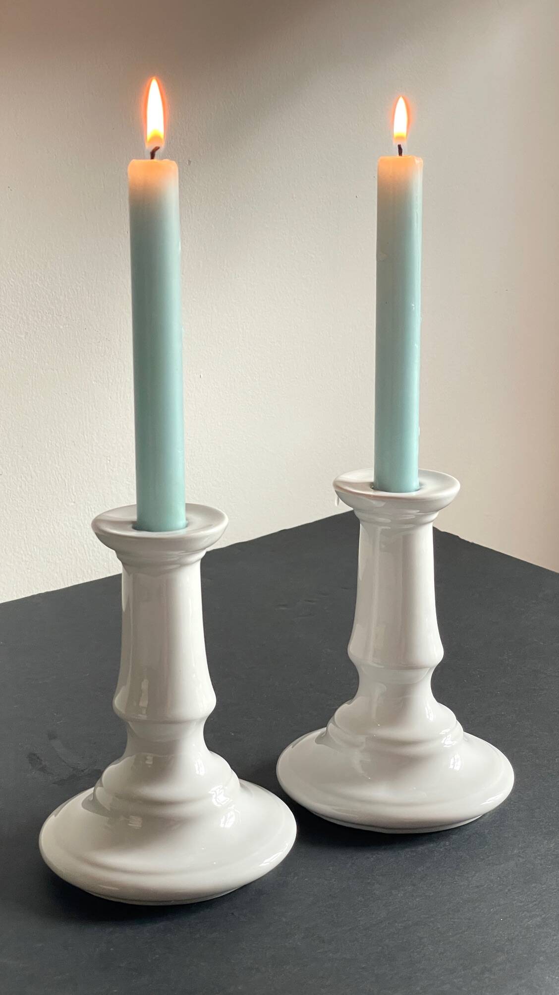 Antique White Ceramic Candlesticks