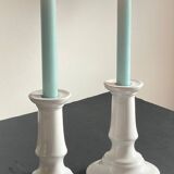 Antique White Ceramic Candlesticks