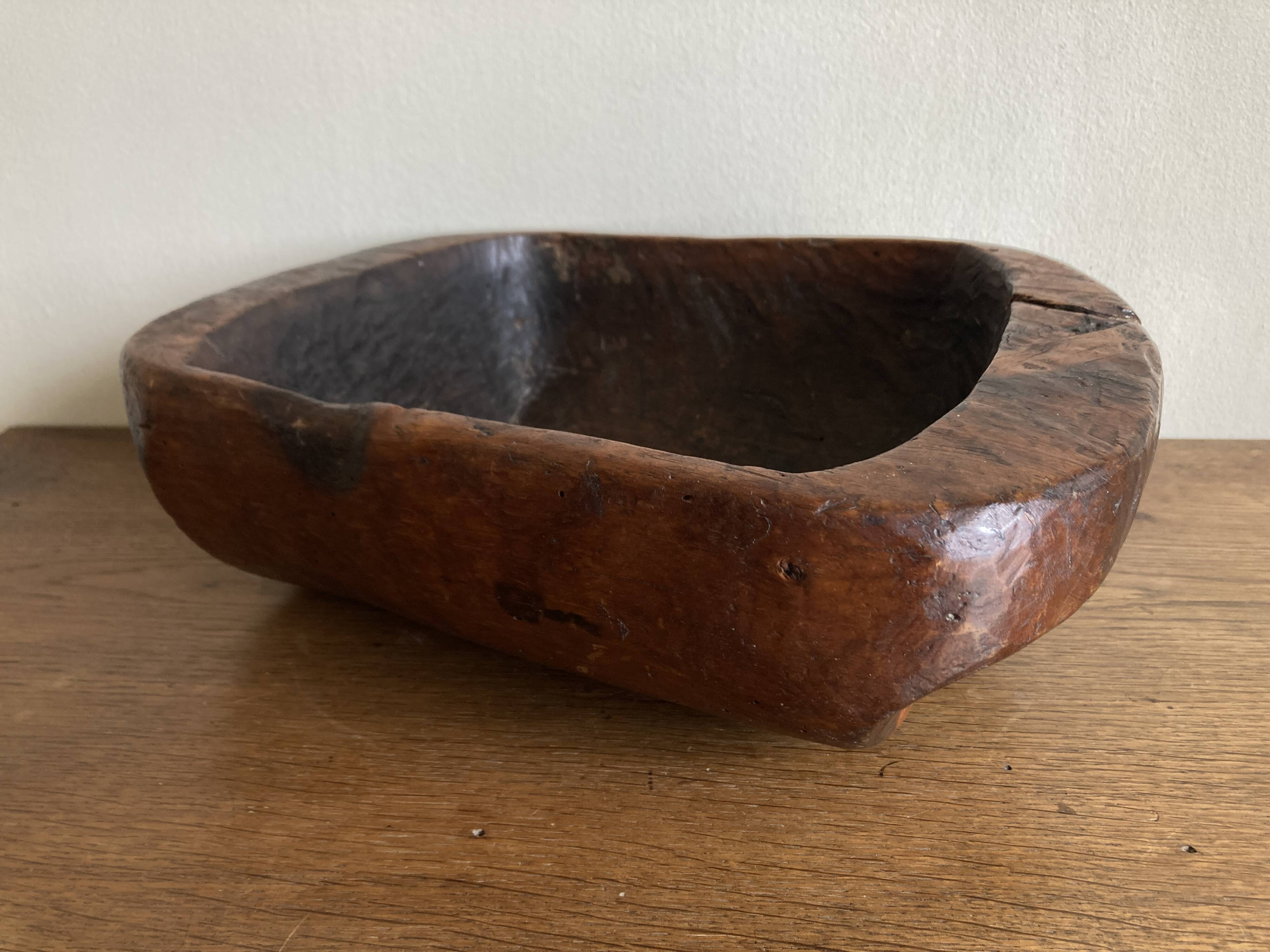 XXL monoxyl cup, mountain folk art with ears, 19th century