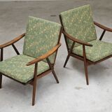 Pair of green flower boomerang armchairs by Antonin Suman for Ton (Thonet)