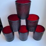 Set of 6 burgundy colored glass glasses 70s