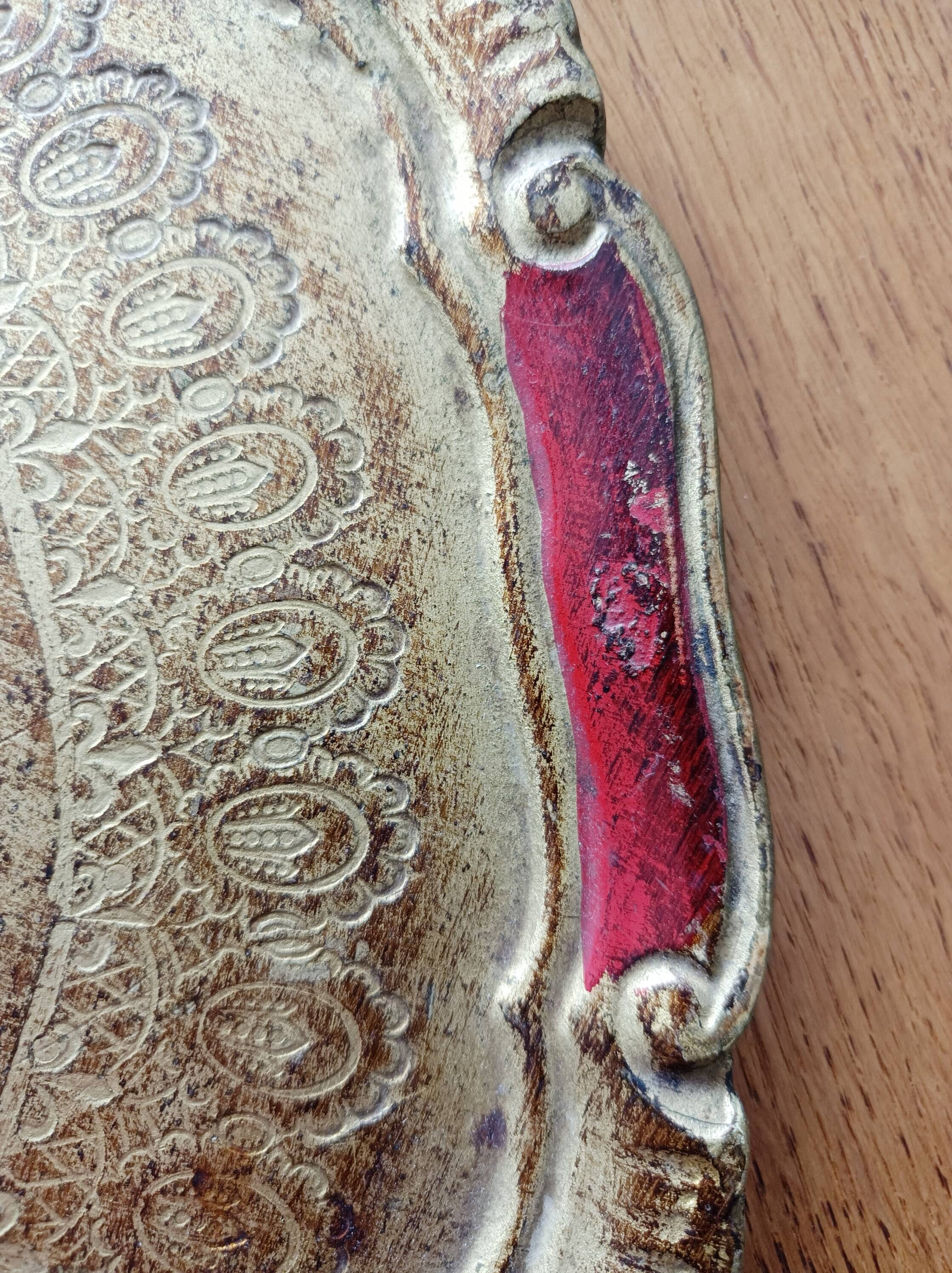 Red and gold Florentine tray