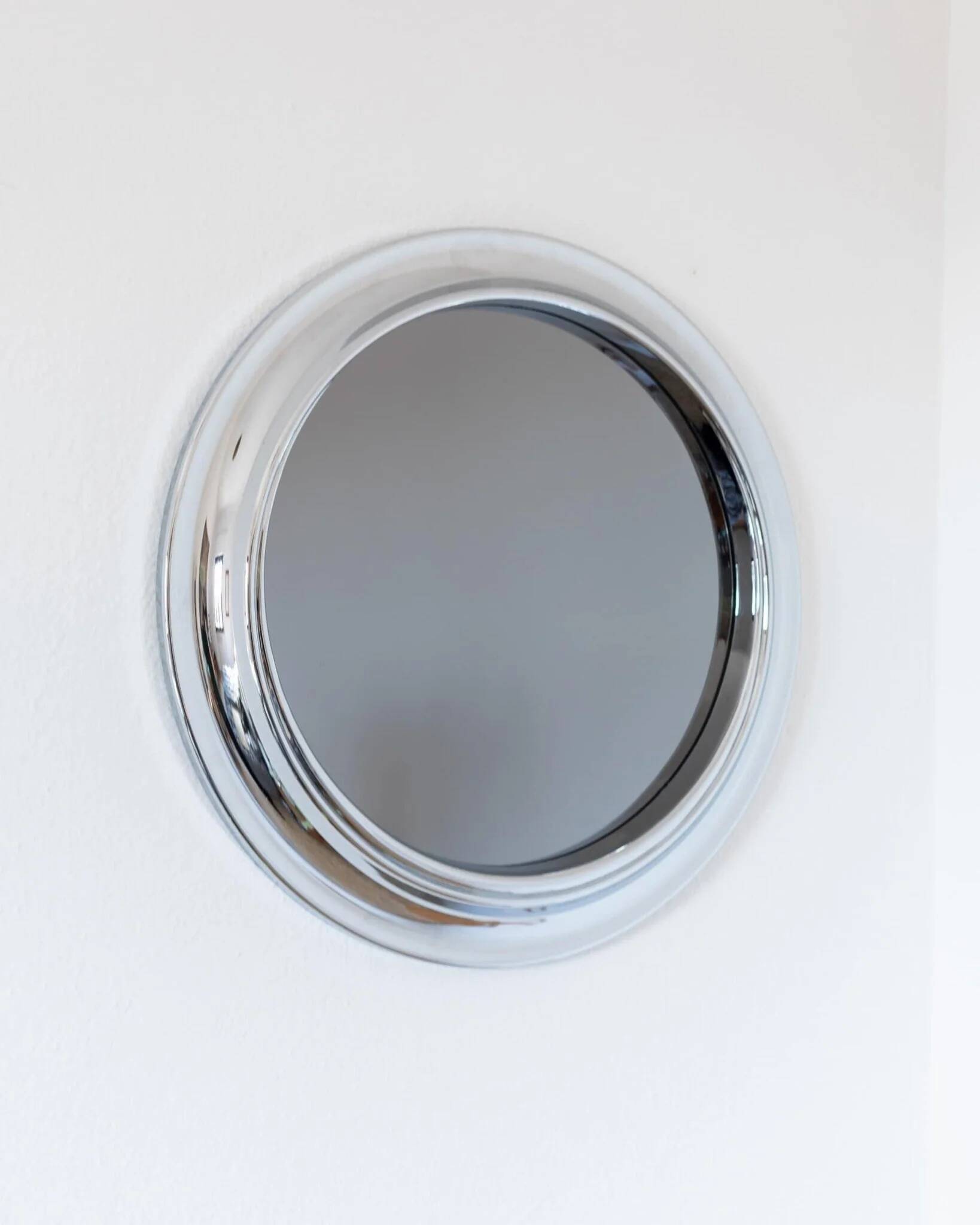Miroir rond en chrome argenté avec verre fumé - Style Space Age italien des années 1960, 65 cm
