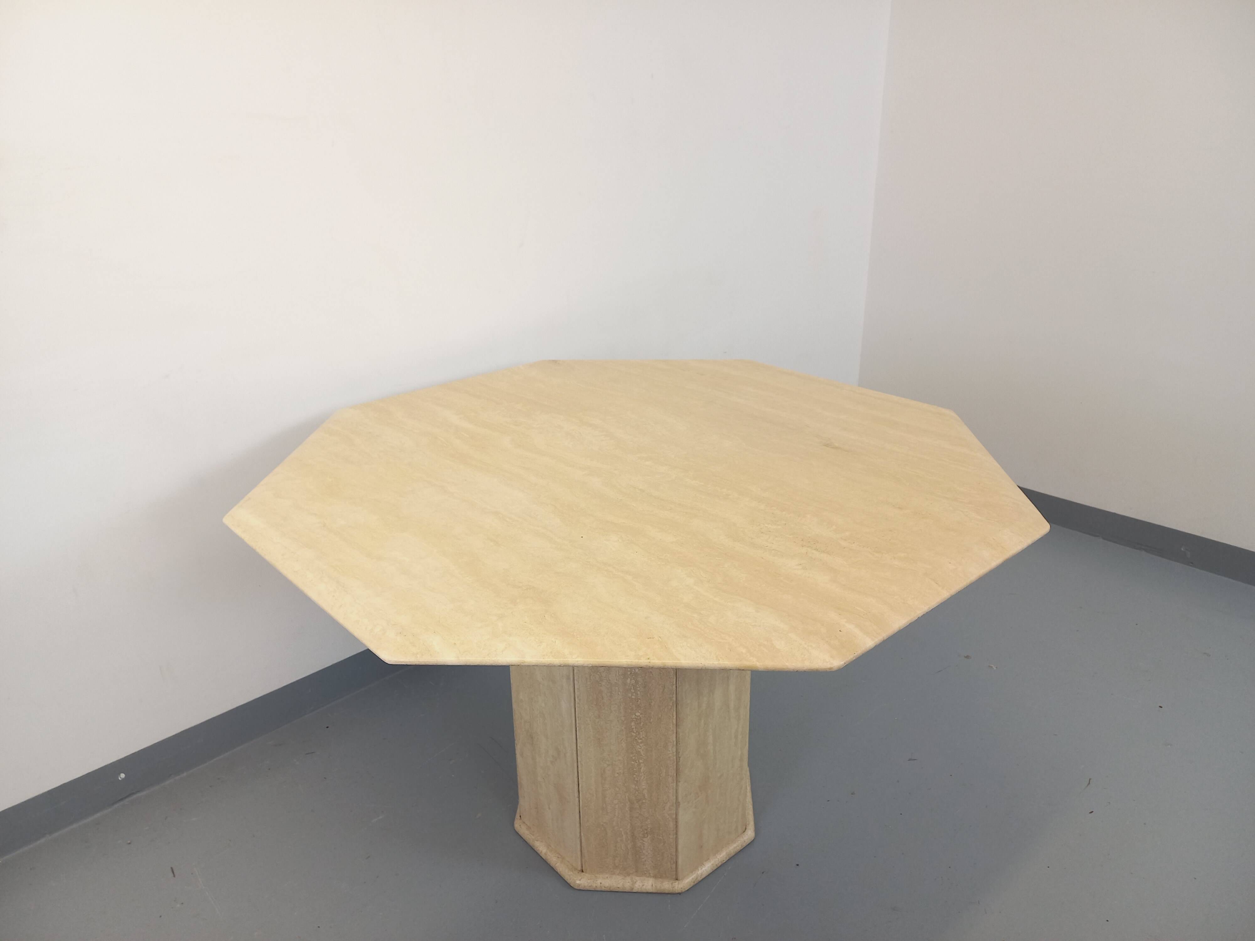 Vintage octagonal travertine dining table from the 70s 80s