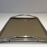 Chrome tray style faux-bamboo with smoked glass top