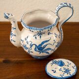Very beautiful earthenware teapot from Martres-Tolosane with Moustiers decorations