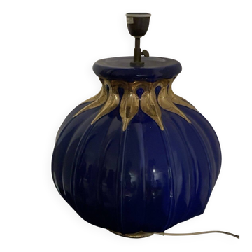 Lampe Kostka France – céramique bleu cobalt et dorure – vintage
