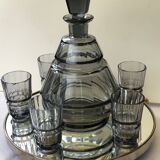 Carafe et 5verres art déco en cristal fumé mauve