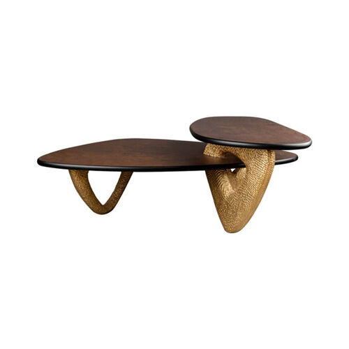Aziza gold and dark brown modern wooden coffee table