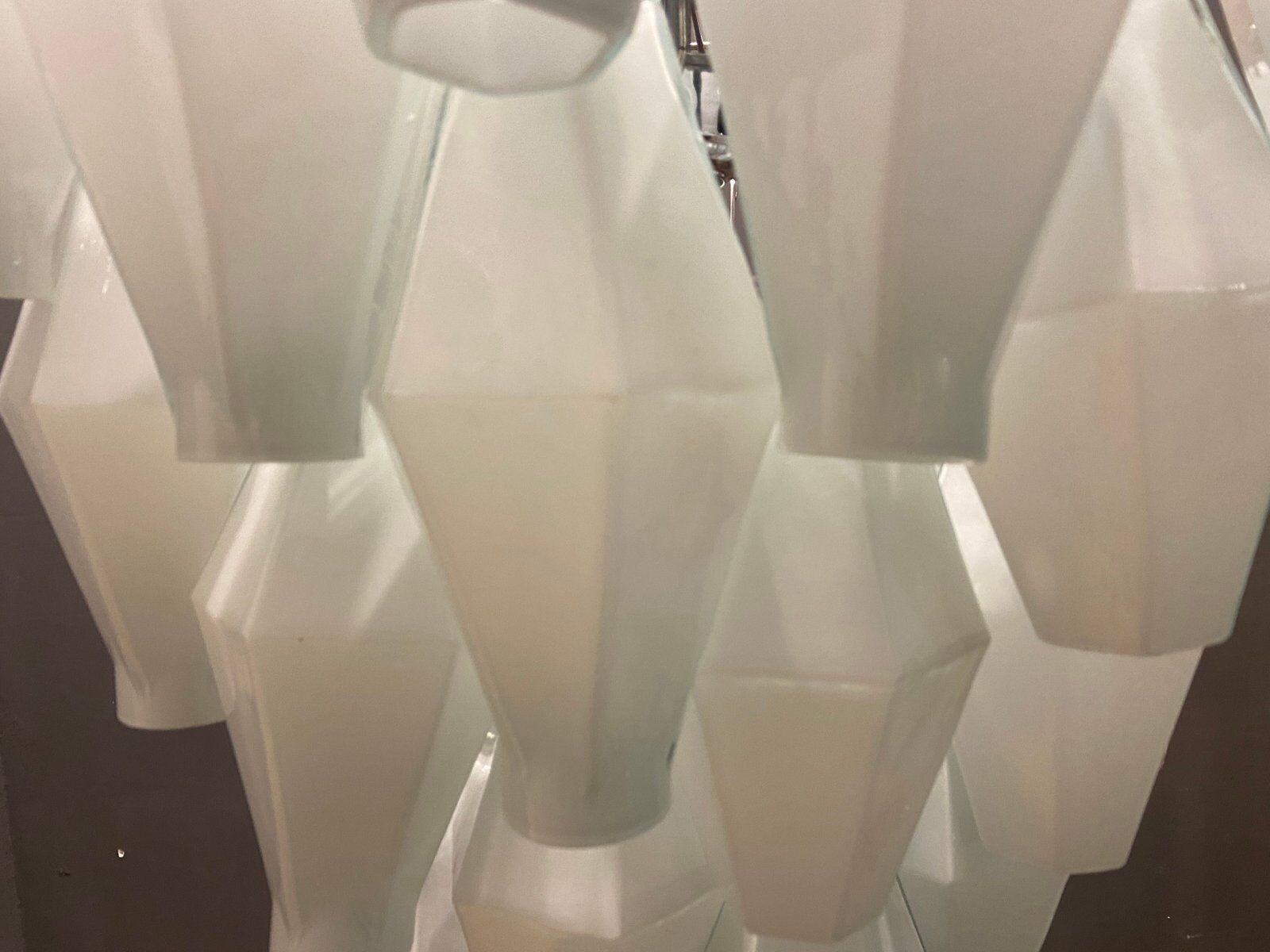 Italian white polygon glass chandelier, 1980s
